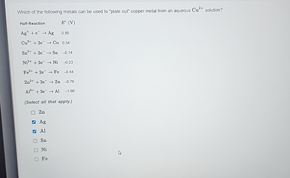 Which of the following metals can be used to "plate | Chegg.com