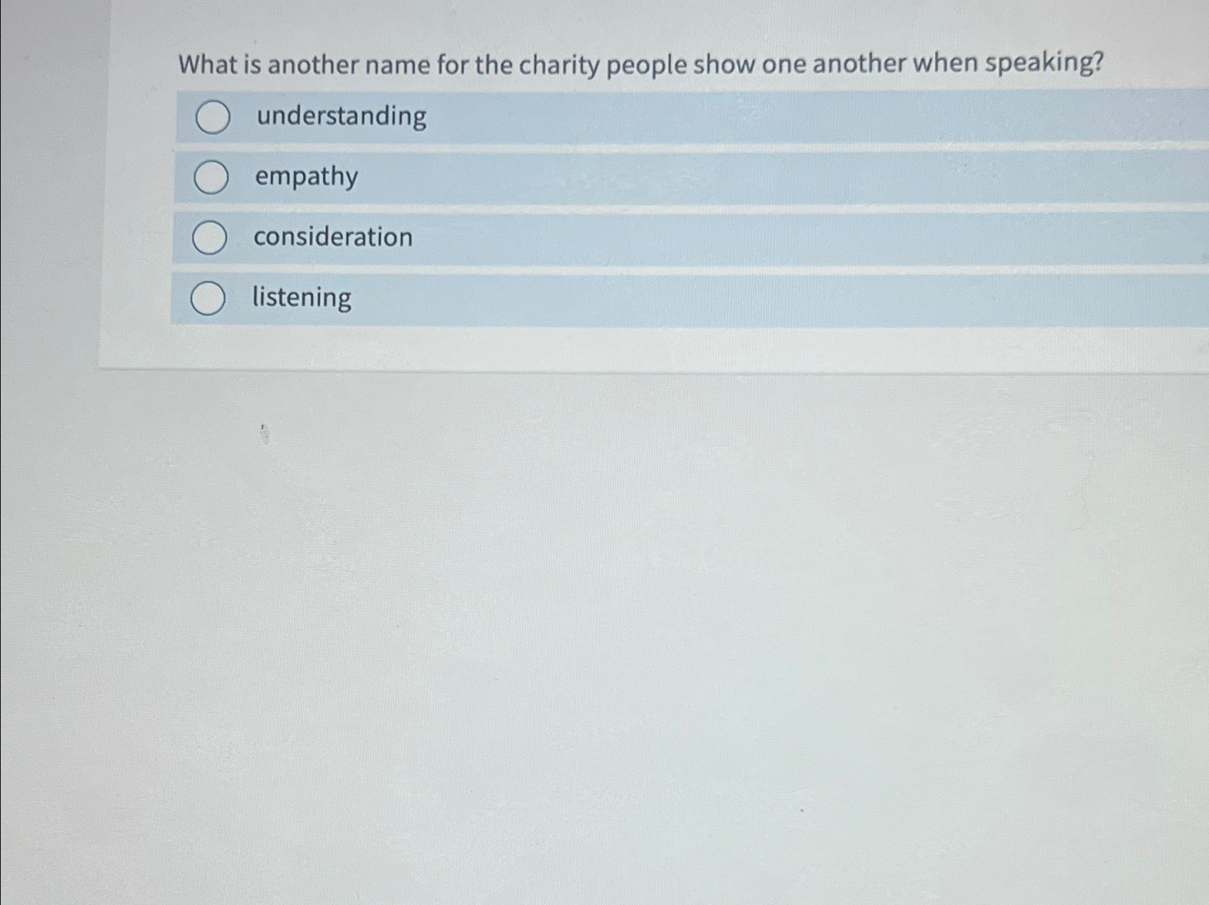 Solved What is another name for the charity people show one | Chegg.com