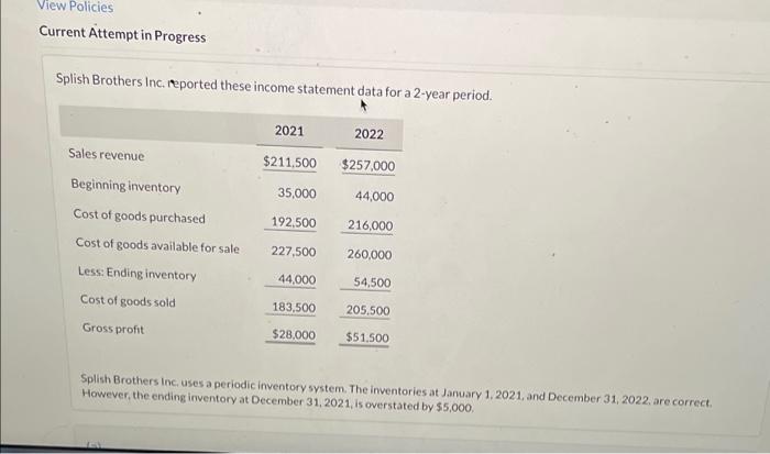Current Attempt in Progress Splish Brothers Inc, | Chegg.com