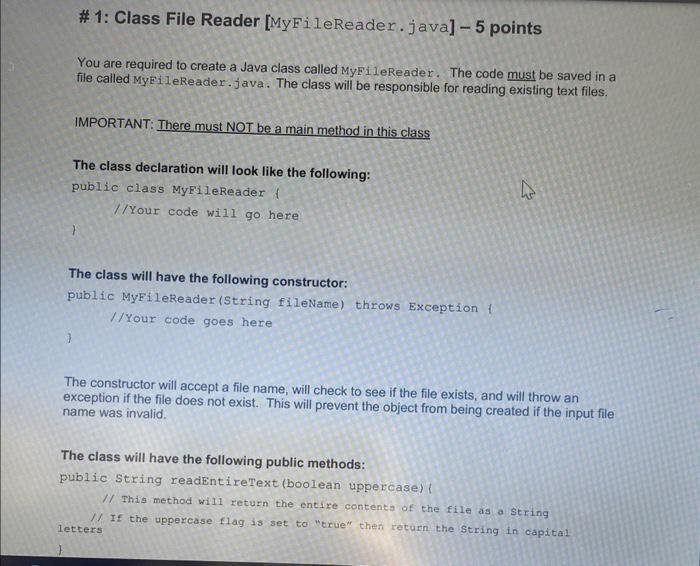 Solved \# 1: Class File Reader [MyFileReader. java] −5 | Chegg.com