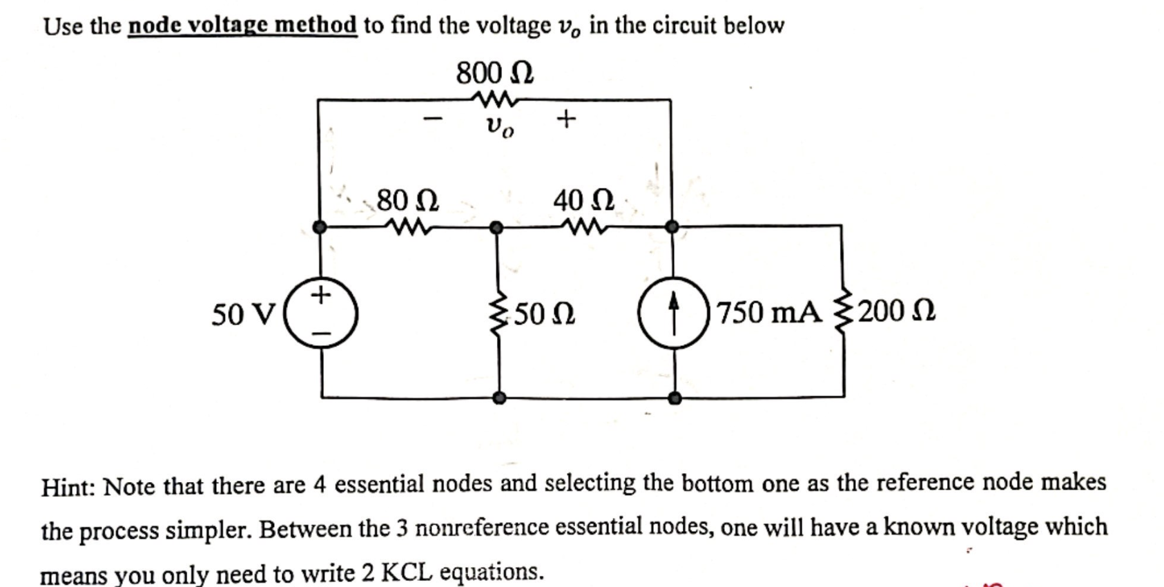 Solved Use the node voltage method to find the voltage \( | Chegg.com