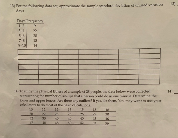 Solved 13) For the following data set, approximate the | Chegg.com