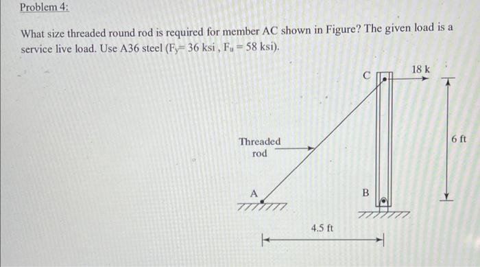 Solved Problem 4: What size threaded round rod is required | Chegg.com