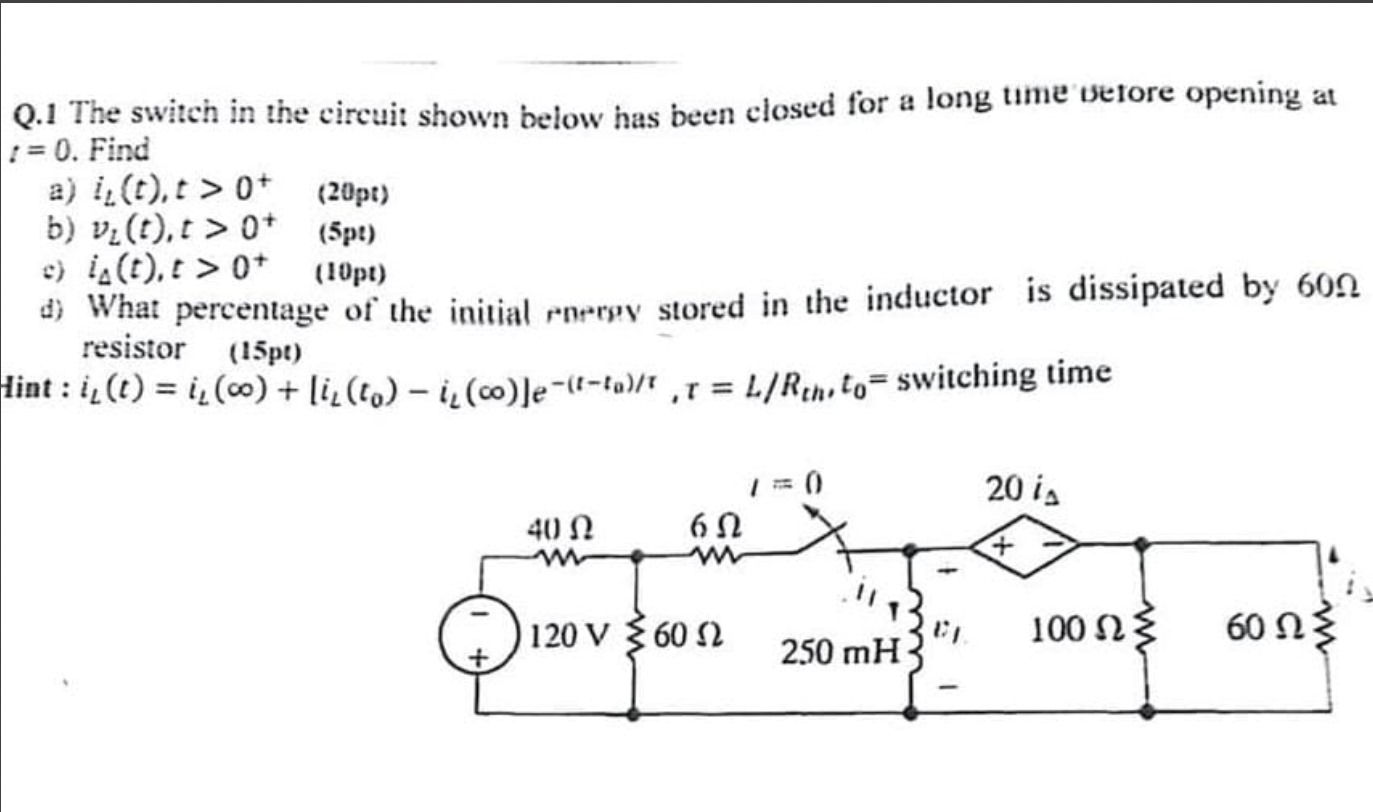Solved Q. 1 ﻿The switch in the circuit shown below has been | Chegg.com
