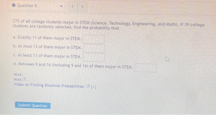 Solved 27% Of All College Students Major In STEM (Science, | Chegg.com