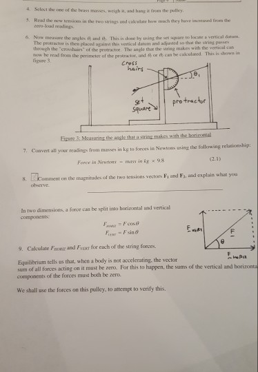 Experiment 2: Equilibrium of a pulley in two | Chegg.com