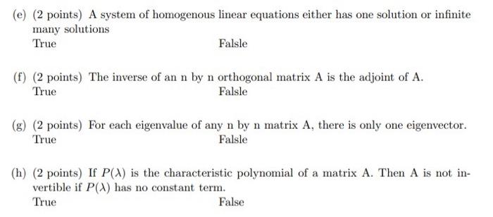 Solved (e) (2 points) A system of homogenous linear | Chegg.com