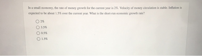 Solved In a small economy, the rate of money growth for the | Chegg.com