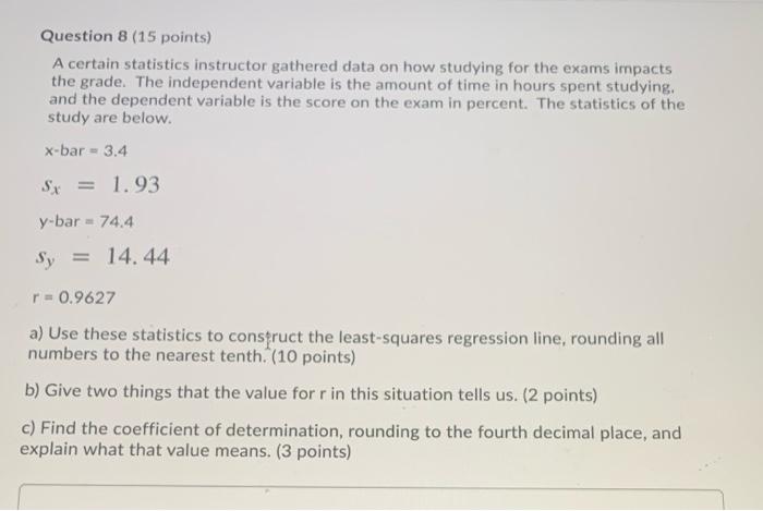 Solved Question 8 (15 points) A certain statistics | Chegg.com