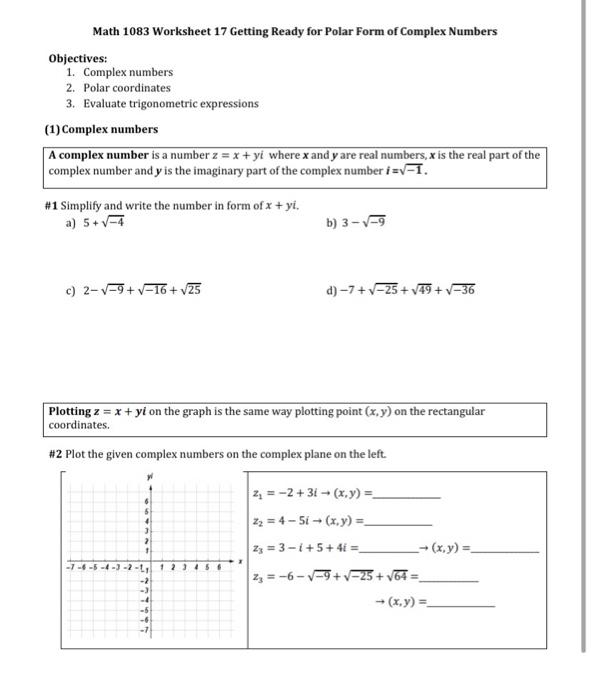 Solved Math 1083 Worksheet 17 Getting Ready For Polar Form