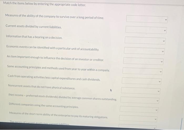 Solved Match the items below by entering the appropriate | Chegg.com