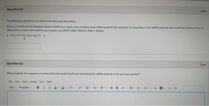 Solved Question 62 2 pts The following Questions all relate | Chegg.com