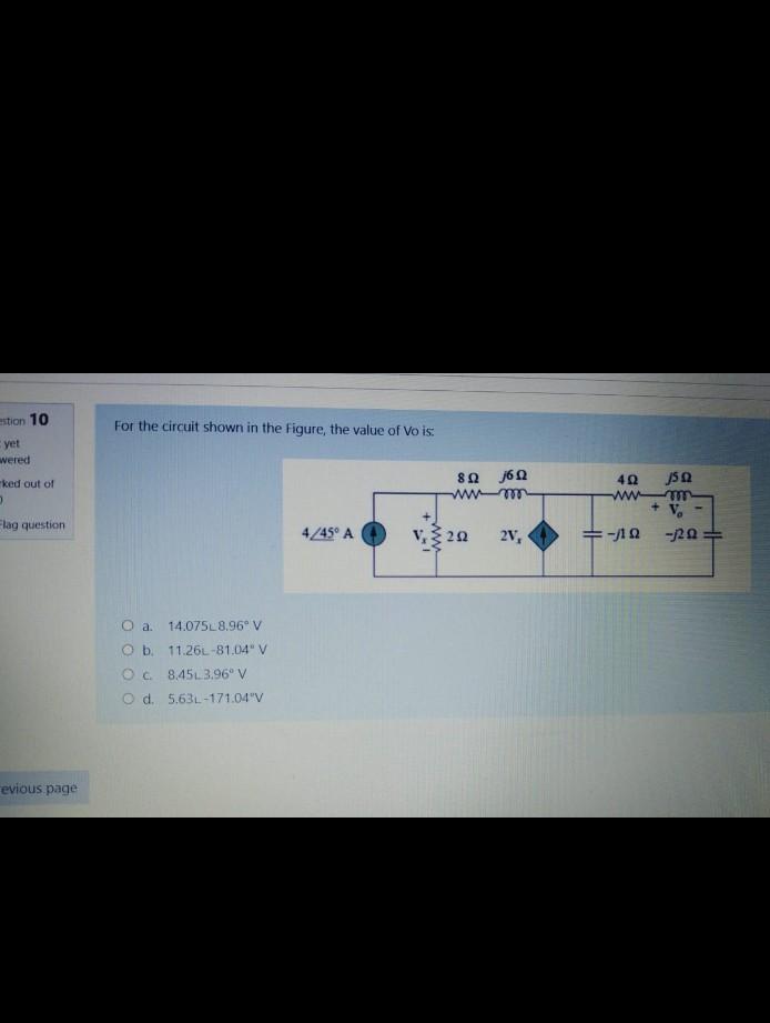 Solved stion 10 For the circuit shown in the Figure, the | Chegg.com