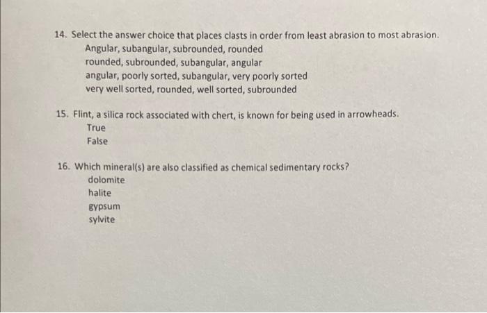 Solved SEDIMENTARY ROCKS LAB EXPERIMENT1 S 1. Select the | Chegg.com