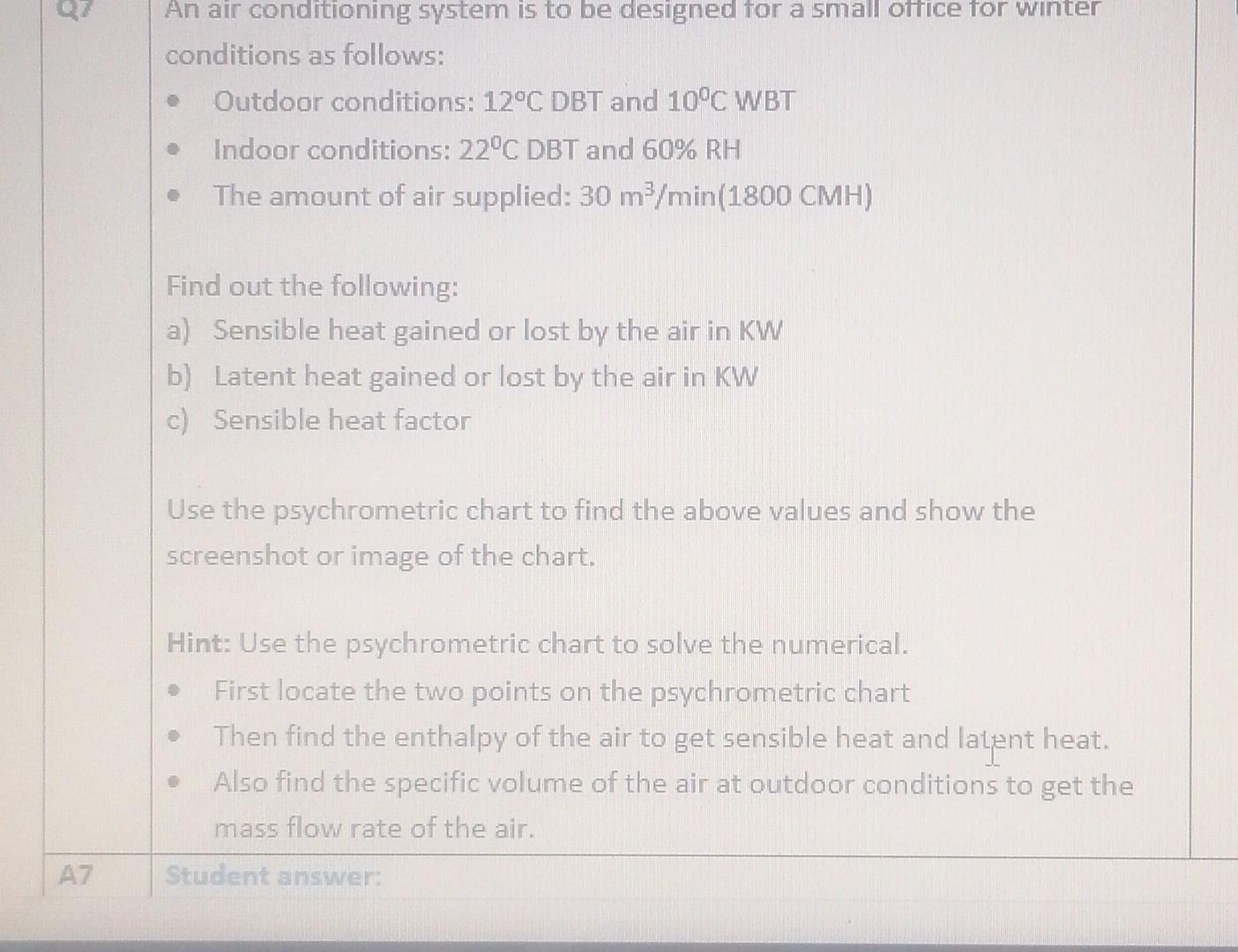Solved An air conditioning system is to be designed for a | Chegg.com