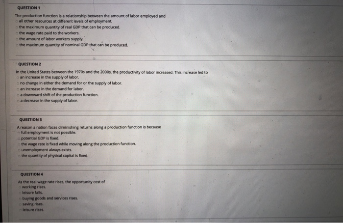 Solved QUESTION 1 The production function is a relationship | Chegg.com