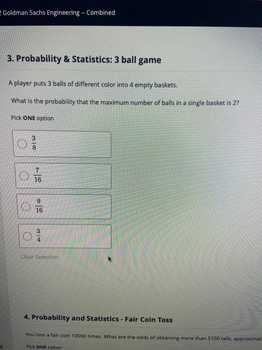 Solved Goldman Sachs Engineering Combined 3. Probability