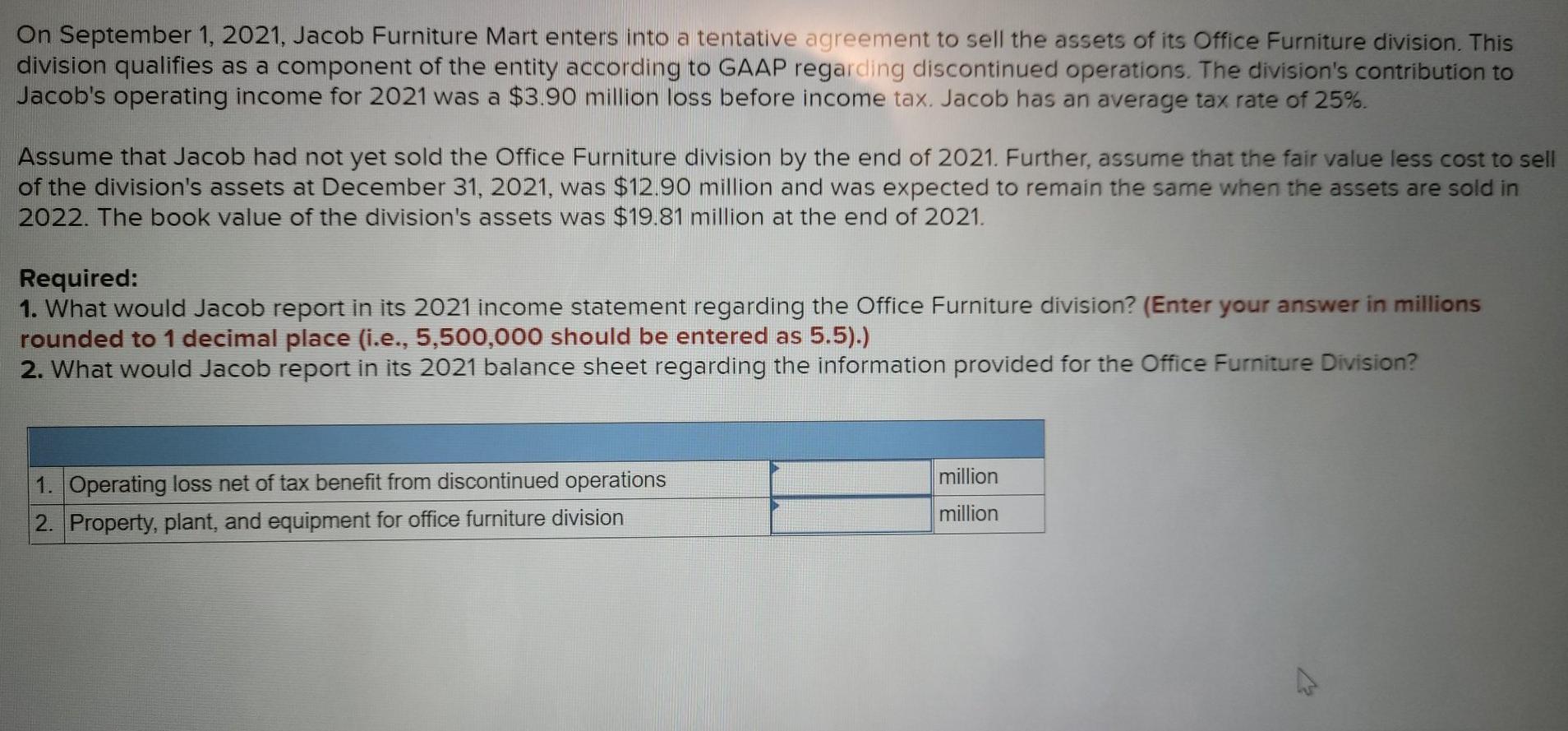 Solved On September 1, 2021, Jacob Furniture Mart enters