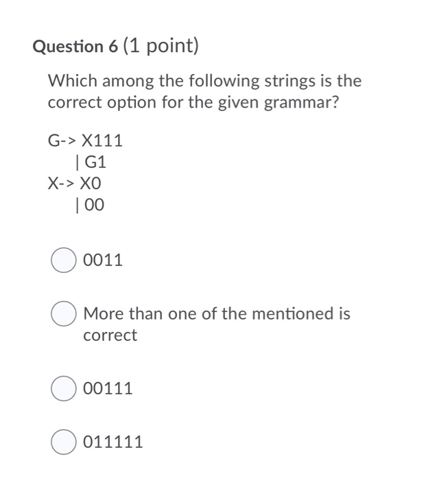 Solved Question 4 (1 point) The context free grammar, SSS | | Chegg.com