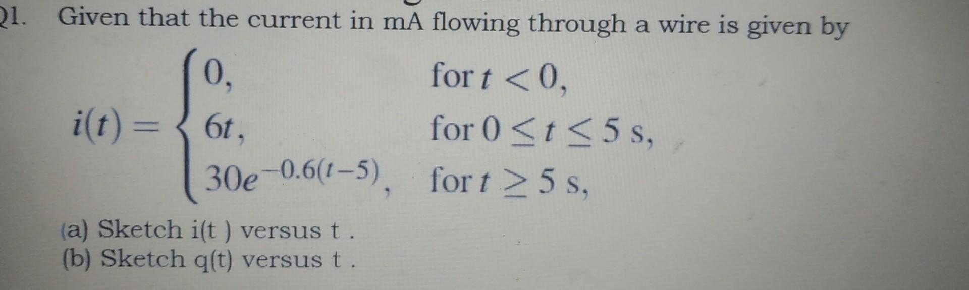 Solved Given that the current in mA flowing through a wire | Chegg.com