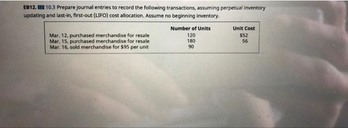 Solved EB12. 10.3 Prepare Journal Entries To Record The | Chegg.com