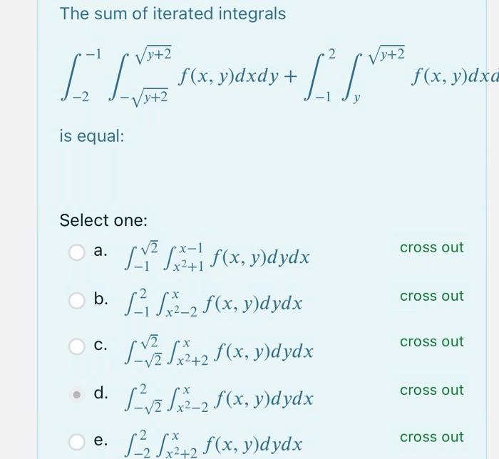 Solved The Sum Of Iterated Integrals | Chegg.com