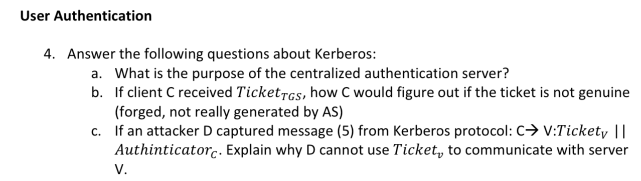 Solved User AuthenticationAnswer the following questions | Chegg.com