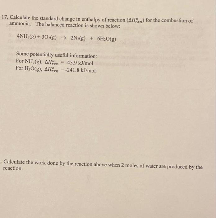 Solved 17. Calculate The Standard Change In Enthalpy Of | Chegg.com