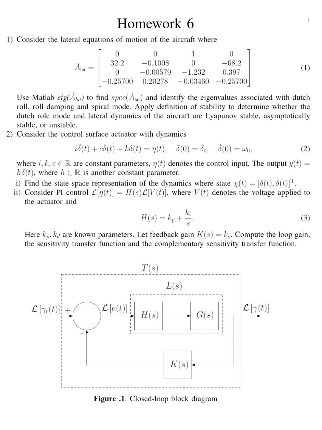 Solved Homework 61Consider the lateral equations of motion | Chegg.com