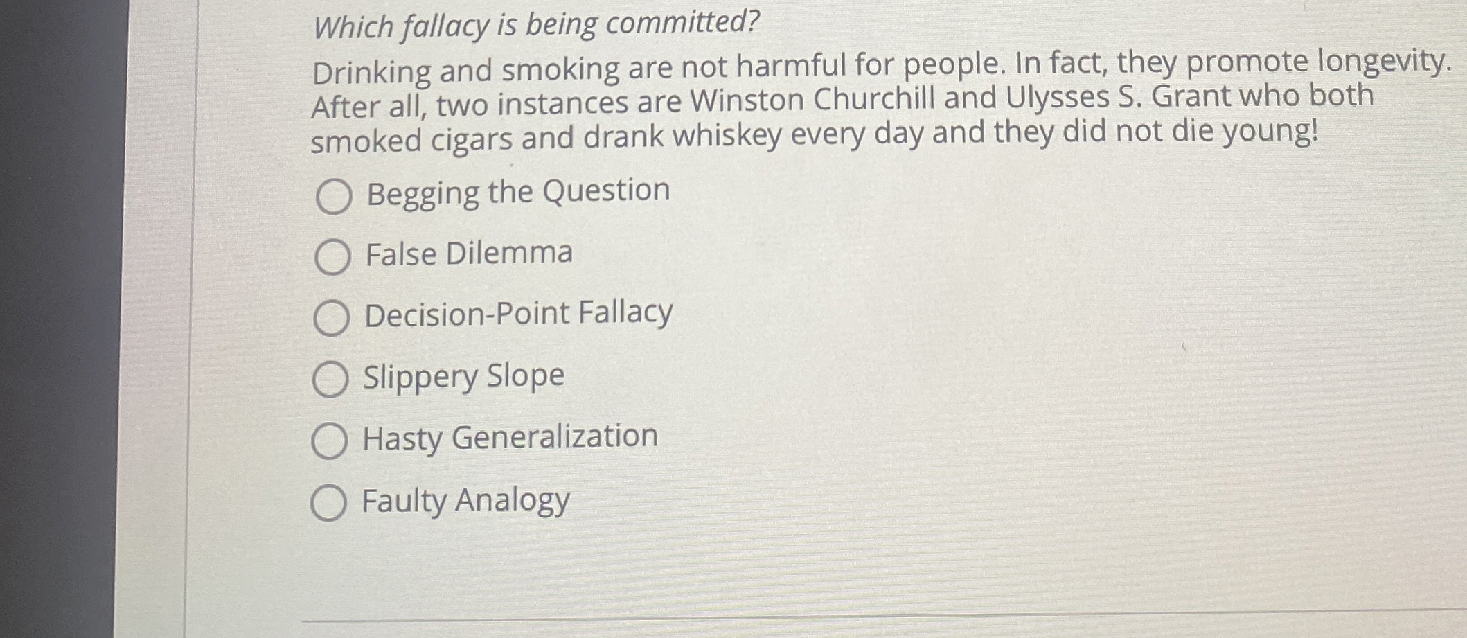 Solved Which fallacy is being committed?Drinking and smoking | Chegg.com