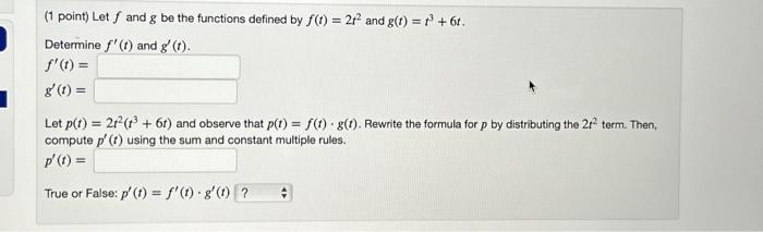 Solved (1 point) Let f and g be the functions defined by | Chegg.com