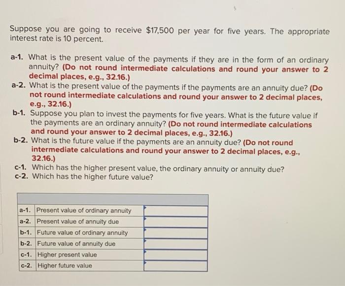 Solved Suppose you are going to receive 17,500 per year for