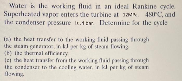 Solved Water is the working fluid in an ideal Rankine cycle. | Chegg.com