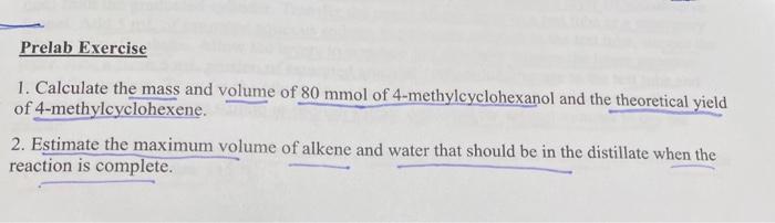 Solved Prelab Exercise 1. Calculate The Mass And Volume Of | Chegg.com