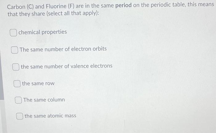 Solved Carbon (C) and Fluorine (F) are in the same period on | Chegg.com