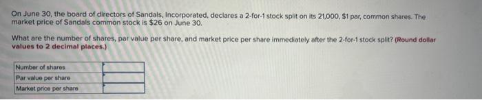 Solved On June 30, the board of directors of Sandals, | Chegg.com