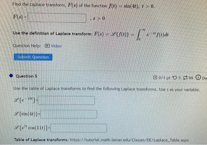 Solved Find The Laplace Transform F S Of The Function F T