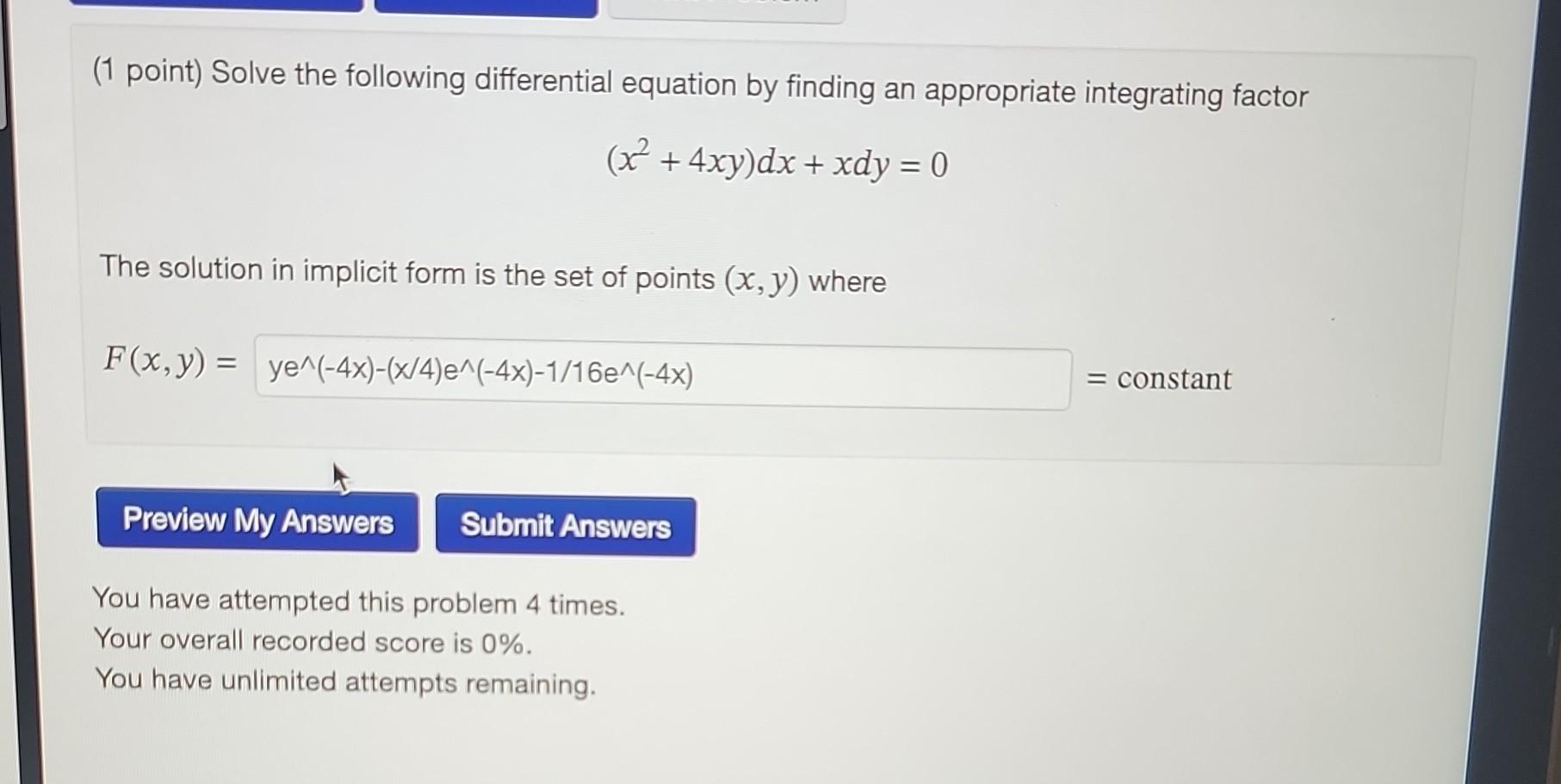 Solved (1 Point) Solve The Following Differential Equation | Chegg.com