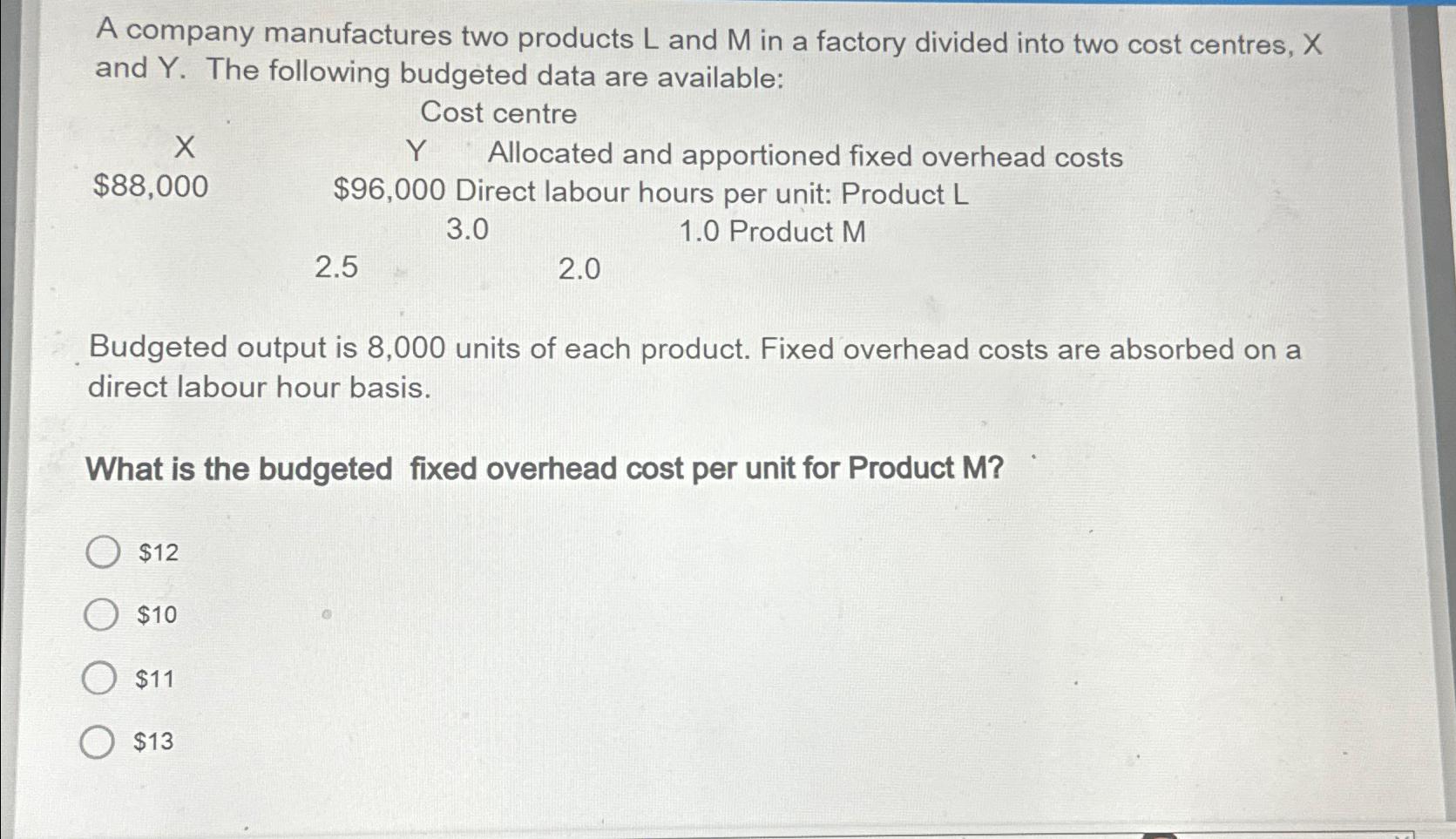 Solved A company manufactures two products L ﻿and M ﻿in a | Chegg.com