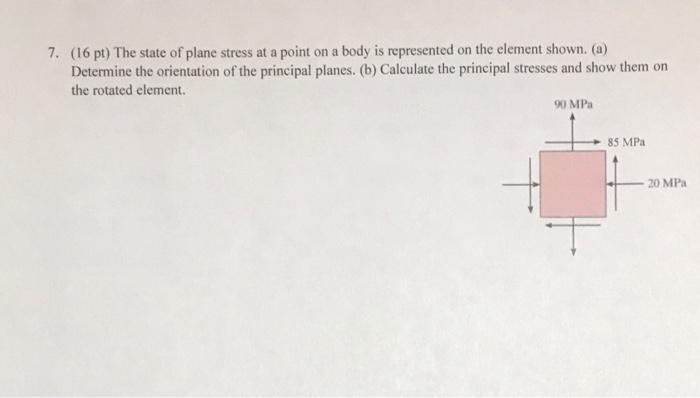 Solved 7. (16 pt) The state of plane stress at a point on a | Chegg.com