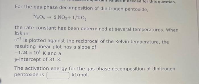 Solved For the gas phase decomposition of dinitrogen | Chegg.com