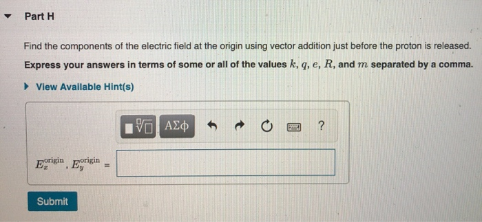 Solved Part 1 Find the components of the electric field at | Chegg.com