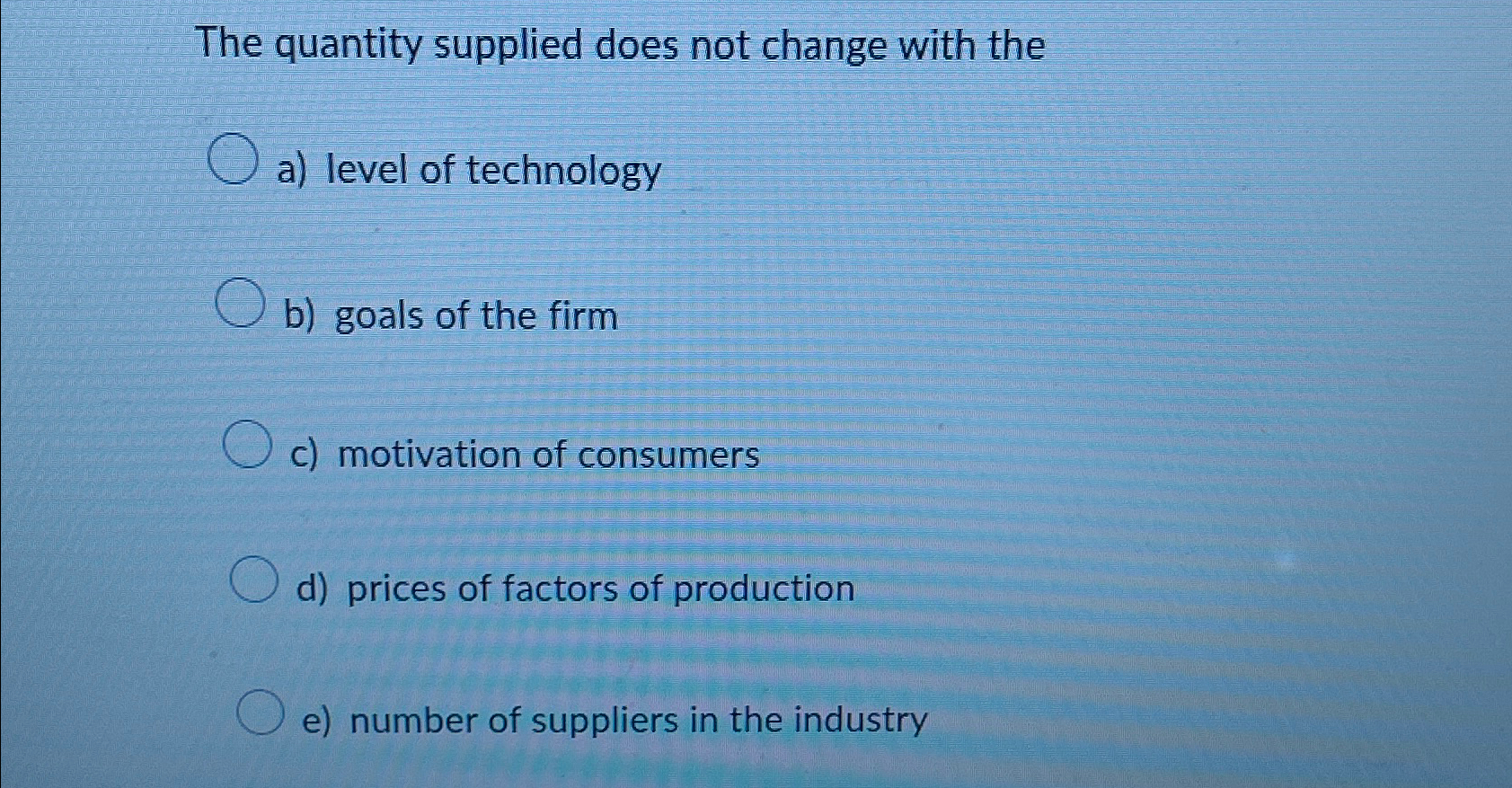 Solved The quantity supplied does not change with thea)