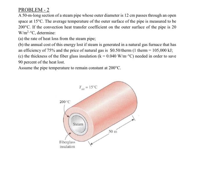 Solved PROBLEM - 2 A 50-m-long Section Of A Steam Pipe Whose | Chegg.com