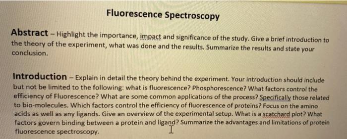 Solved Fluorescence Spectroscopy Abstract - Highlight the | Chegg.com