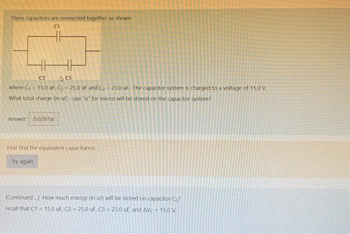 Solved Three Capacitors Are Connected Together As Shown: CI | Chegg.com