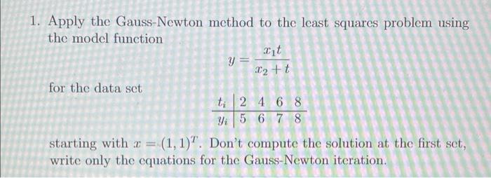 Solved 1. Apply the Gauss-Newton method to the least squares | Chegg.com