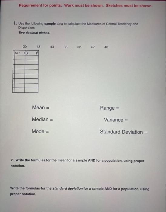 Solved Use the following sample data to calculate the | Chegg.com