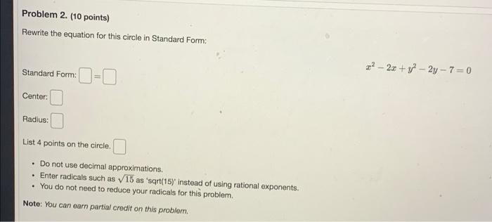 Solved Problem 2. (10 points) Rewrite the equation for this | Chegg.com