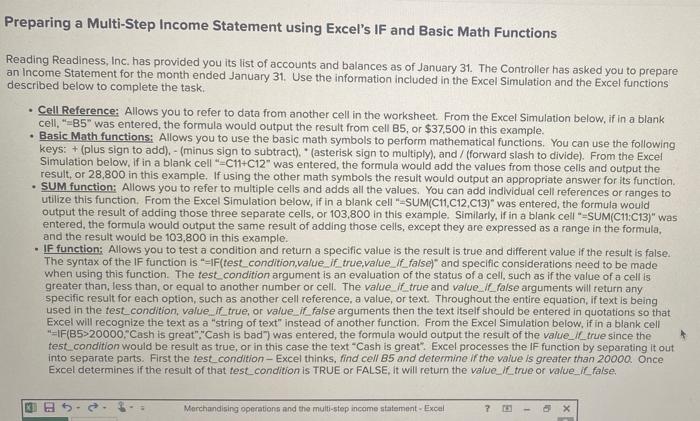 Solved Preparing a Multi-Step Income Statement using Excel's | Chegg.com
